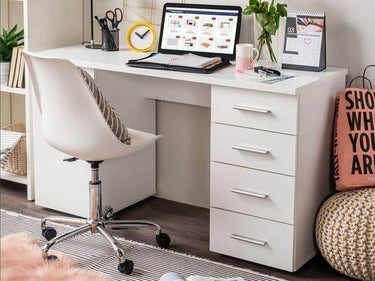 Libro Matt White Desk with 4 Drawers: Modern, Functional, and Elegant Home Office Furniture - UK Luxury Furniture